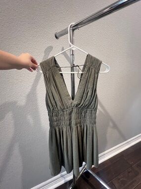 Abercrombie & Fitch Olive Green V-Neck Smocked Mini Dress